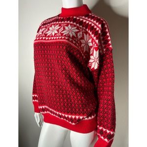 Vintage Red and White Sweater | Ski Pullover | Warm Ski Jumper | Knit Sweater